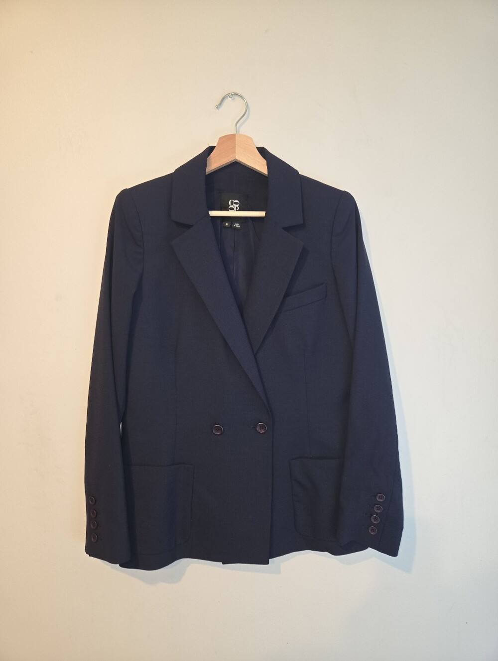 CO-OP Barneys New York Navy Wool Blend Double Breasted Blazer Quiet Luxury 8 Lux